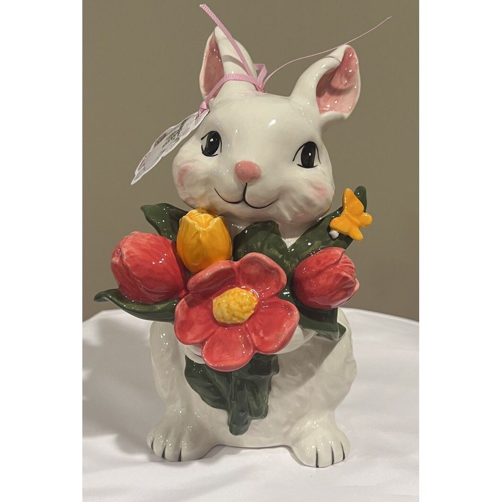 Blue‎ Sky Clayworks Bunny Kisses Blossom Valley Floral Easter Bunny Figurine New